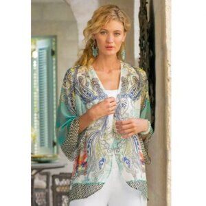 Soft Surroundings Muse Kimono Women's Large Cardigan Paisley Sequin Silky feel